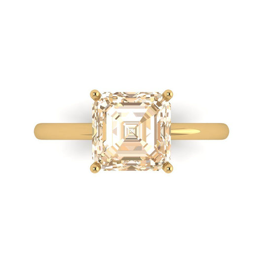 2.5 cttw Natural Morganite Solitaire  Engagement Ring - Solid Yellow Gold (VVS1, Asscher Cut,8.0mm)