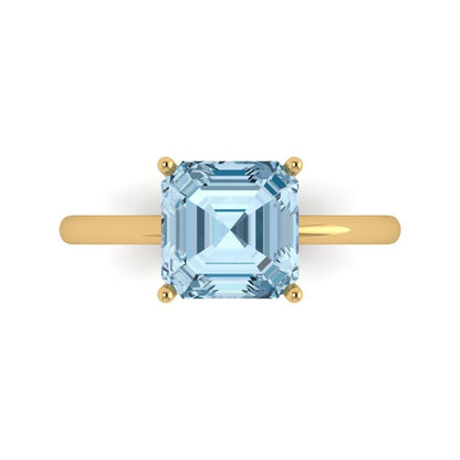 2.5 cttw Natural Aquamarine Solitaire  Engagement Ring - Solid Gold (Asscher Cut,8.0mm)