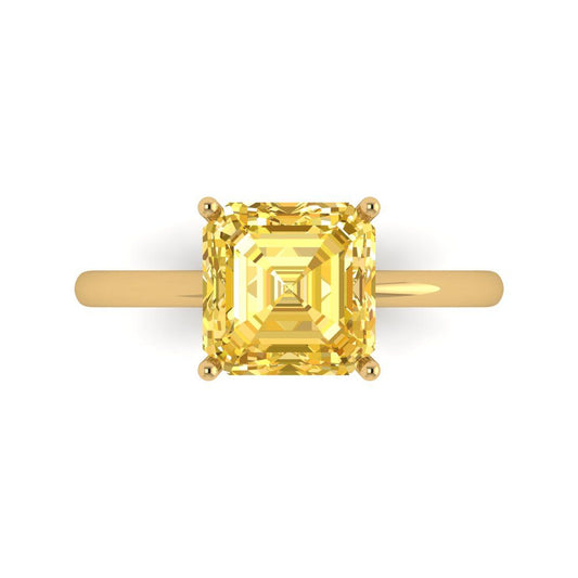 2.5 cttw Zirconia Simulated Yellow Diamond Solitaire  Engagement Ring - Solid Yellow Gold (VVS1, Asscher Cut,8.0mm)