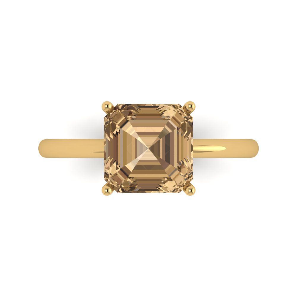 2.5 cttw Zirconia Simulated Champagne Diamond Solitaire  Engagement Ring - Solid Gold (VVS1, Asscher Cut,8.0mm)