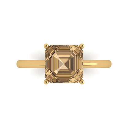 2.5 cttw Zirconia Simulated Champagne Diamond Solitaire  Engagement Ring - Solid Gold (VVS1, Asscher Cut,8.0mm)