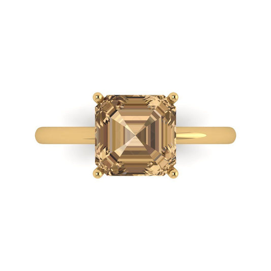2.5 cttw Zirconia Simulated Champagne Diamond Solitaire  Engagement Ring - Solid Yellow Gold (VVS1, Asscher Cut,8.0mm)