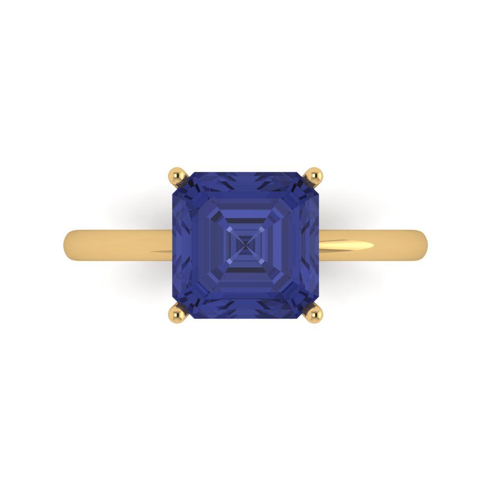 2.5 cttw Simulated Tanzanite Solitaire  Engagement Ring - Solid Gold (Asscher Cut,8.0mm)