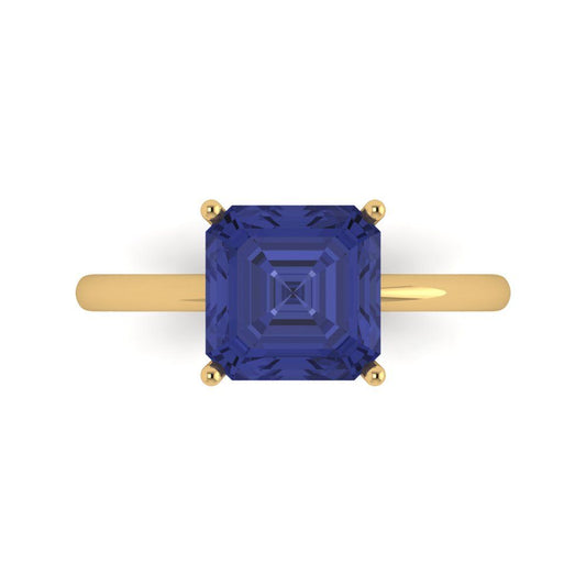 2.5 cttw Simulated Tanzanite Solitaire  Engagement Ring - Solid Yellow Gold (VVS1, Asscher Cut,8.0mm)