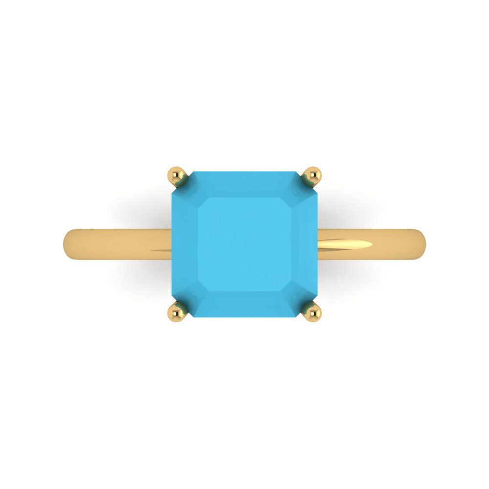 2.5 cttw Simulated Turquoise Solitaire  Engagement Ring - Solid Yellow Gold (VVS1, Asscher Cut,8.0mm)