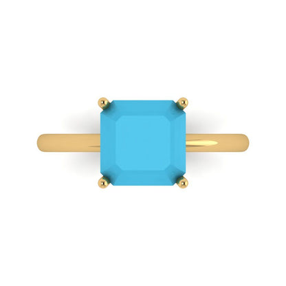 2.5 cttw Simulated Turquoise Solitaire  Engagement Ring - Solid Yellow Gold (VVS1, Asscher Cut,8.0mm)