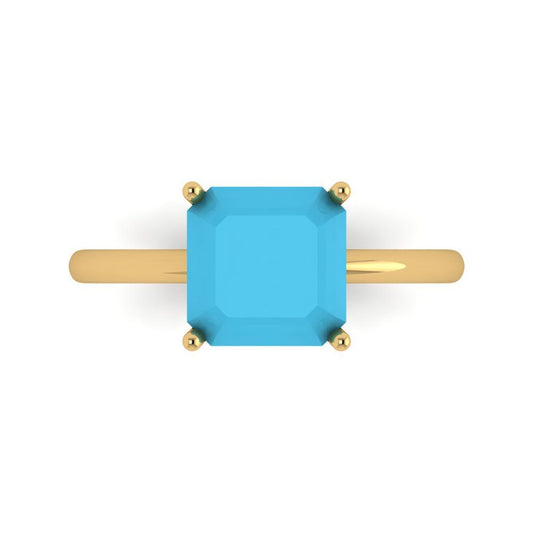 2.5 cttw Simulated Turquoise Solitaire  Engagement Ring - Solid Yellow Gold (VVS1, Asscher Cut,8.0mm)