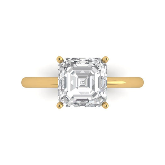 2.5 cttw Zirconia Simulated Diamond Solitaire  Engagement Ring - Solid Yellow Gold (VVS1, Asscher Cut,8.0mm)