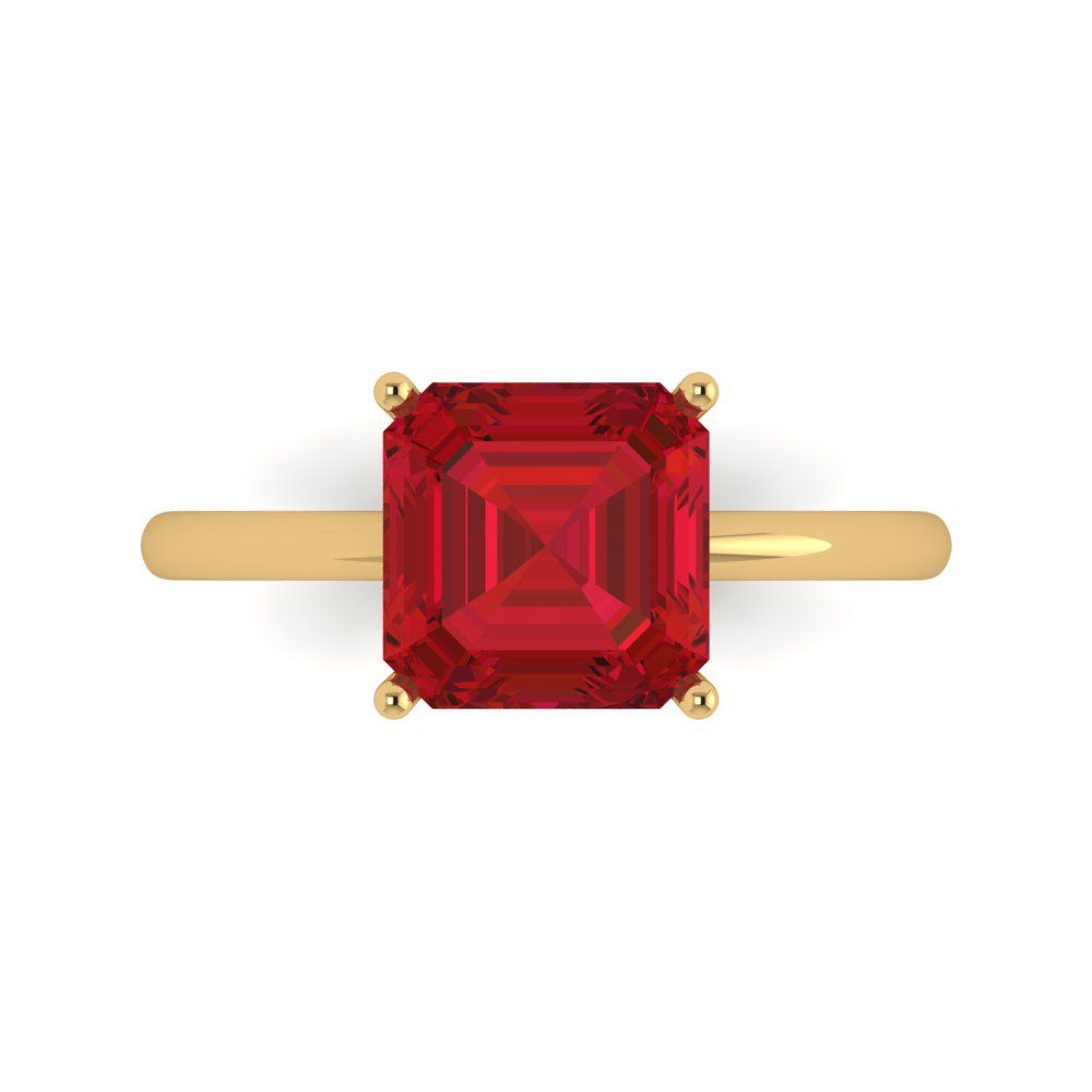 2.5 cttw Simulated Pink Tourmaline Solitaire  Engagement Ring - Solid Yellow Gold (VVS1, Asscher Cut,8.0mm)
