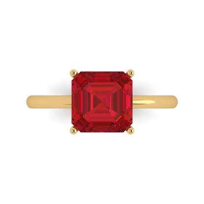 2.5 cttw Simulated Ruby Solitaire  Engagement Ring - Solid Gold (Asscher Cut,8.0mm)