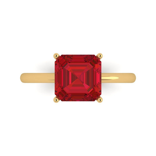 2.5 cttw Simulated Ruby Solitaire  Engagement Ring - Solid Yellow Gold (VVS1, Asscher Cut,8.0mm)