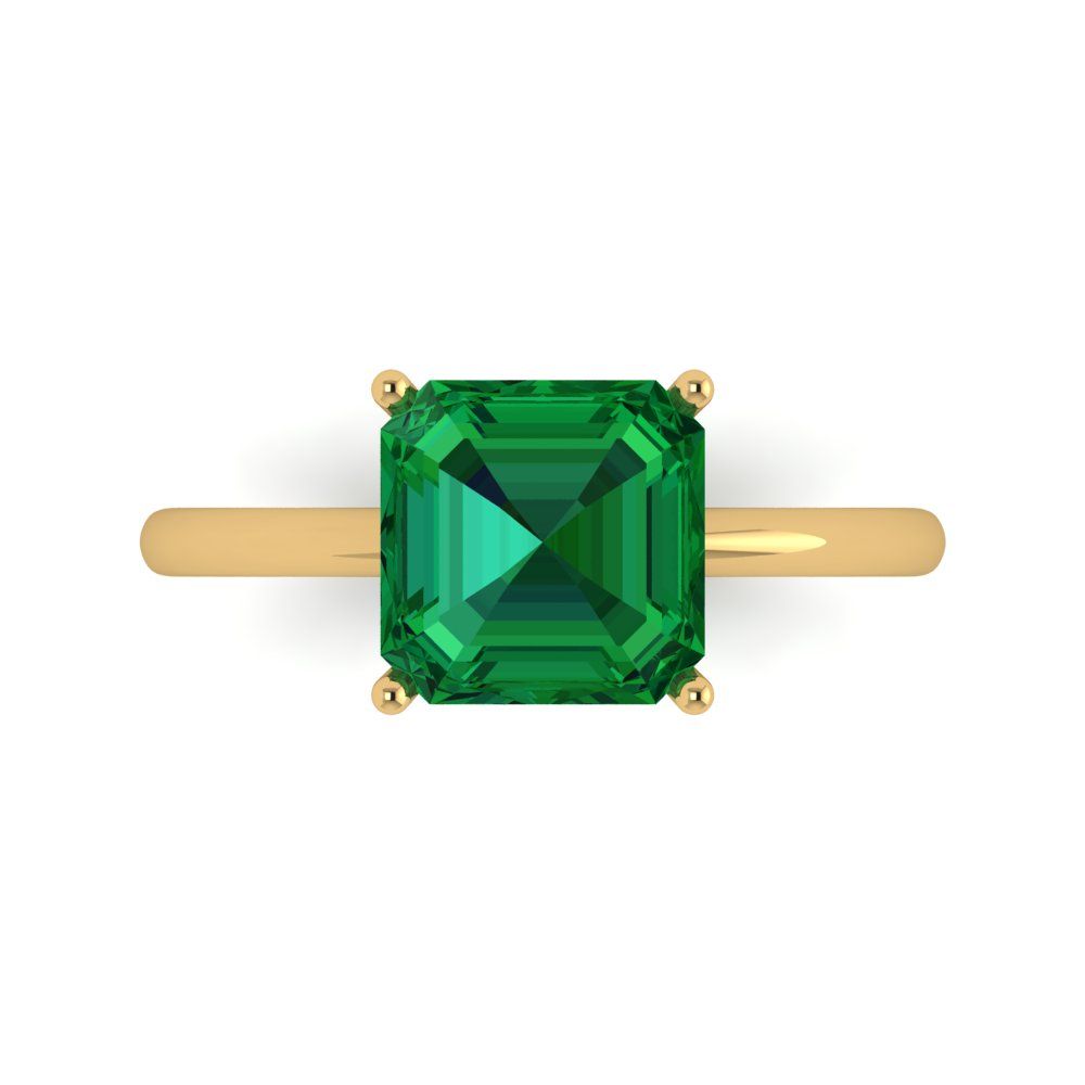 2.5 cttw Simulated Emerald Solitaire  Engagement Ring - Solid Yellow Gold (VVS1, Asscher Cut,8.0mm)