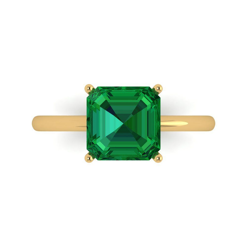 2.5 ct Brilliant Asscher Cut Simulated Emerald Stone Yellow Gold Solitaire Ring
