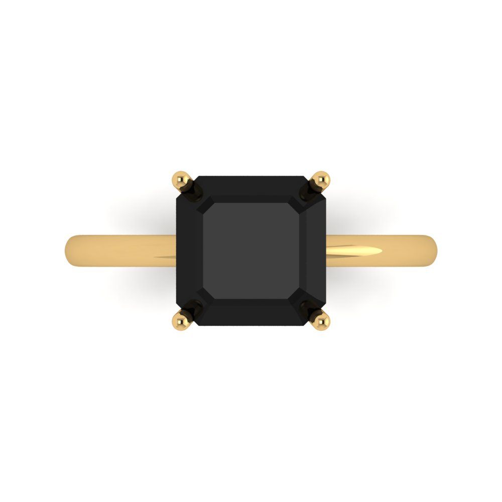 2.5 cttw Natural Onyx Solitaire  Engagement Ring - Solid Yellow Gold (VVS1, Asscher Cut,8.0mm)