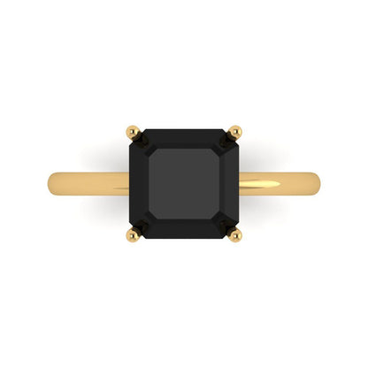 2.5 cttw Natural Onyx Solitaire  Engagement Ring - Solid Yellow Gold (VVS1, Asscher Cut,8.0mm)