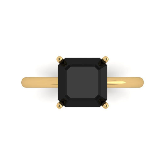 2.5 cttw Natural Onyx Solitaire  Engagement Ring - Solid Yellow Gold (VVS1, Asscher Cut,8.0mm)