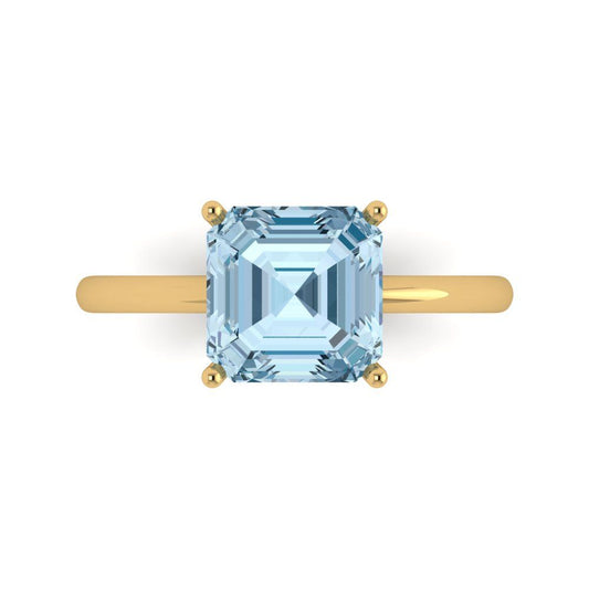 2.5 cttw Natural Sky Blue Topaz Solitaire  Engagement Ring - Solid Yellow Gold (VVS1, Asscher Cut,8.0mm)