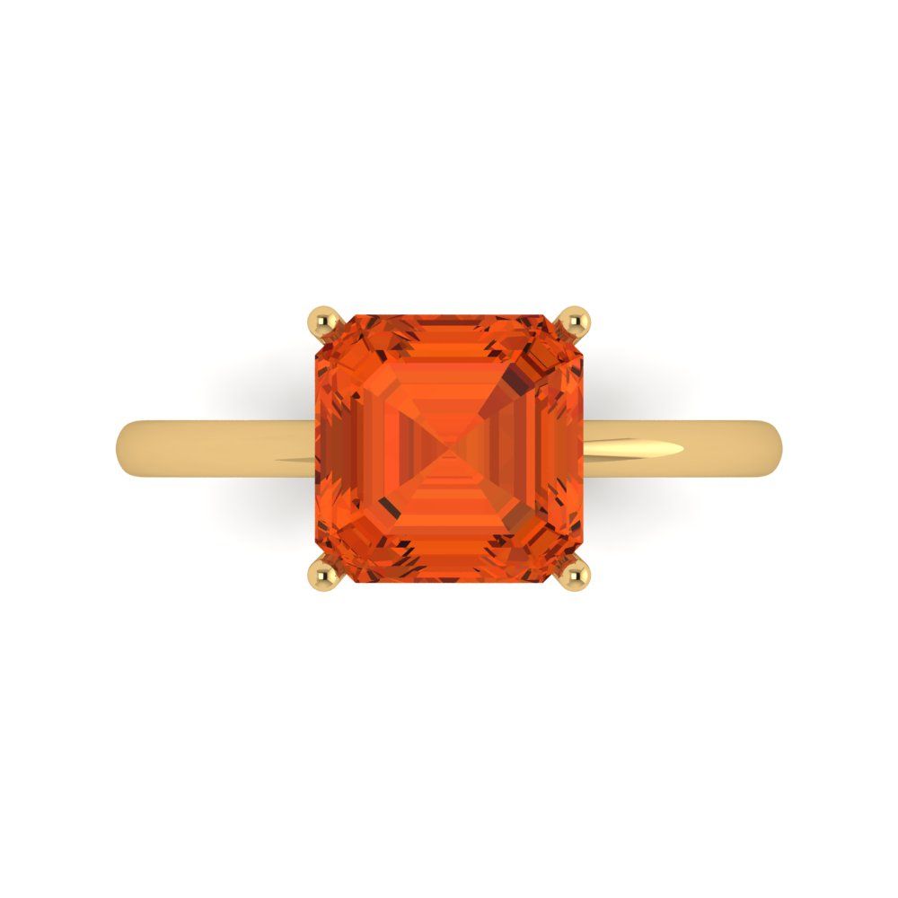 2.5 cttw Zirconia Simulated Red Diamond Solitaire  Engagement Ring - Solid Yellow Gold (VVS1, Asscher Cut,8.0mm)