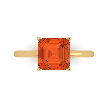2.5 cttw Zirconia Simulated Red Diamond Solitaire  Engagement Ring - Solid Yellow Gold (VVS1, Asscher Cut,8.0mm)