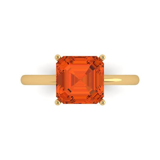 2.5 cttw Zirconia Simulated Red Diamond Solitaire  Engagement Ring - Solid Yellow Gold (VVS1, Asscher Cut,8.0mm)