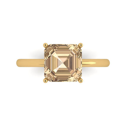 2.5 cttw Yellow Moissanite Solitaire  Engagement Ring - Solid Gold (Asscher Cut,8.0mm)