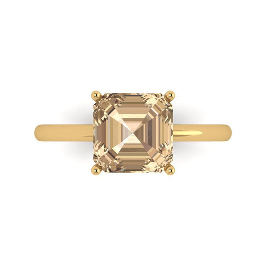 2.5 cttw Yellow Moissanite Solitaire  Engagement Ring - Solid Yellow Gold (VVS1, Asscher Cut,8.0mm)