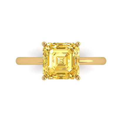 2.5 cttw Natural Citrine Solitaire  Engagement Ring - Solid Gold (Asscher Cut,8.0mm)