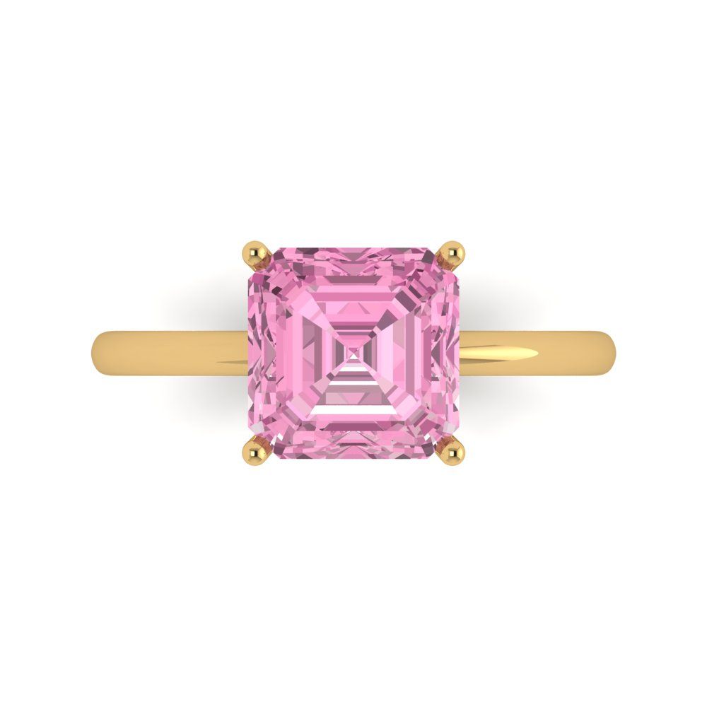 2.5 cttw Zirconia Simulated Pink Diamond Solitaire  Engagement Ring - Solid Gold (VVS1, Asscher Cut,8.0mm)