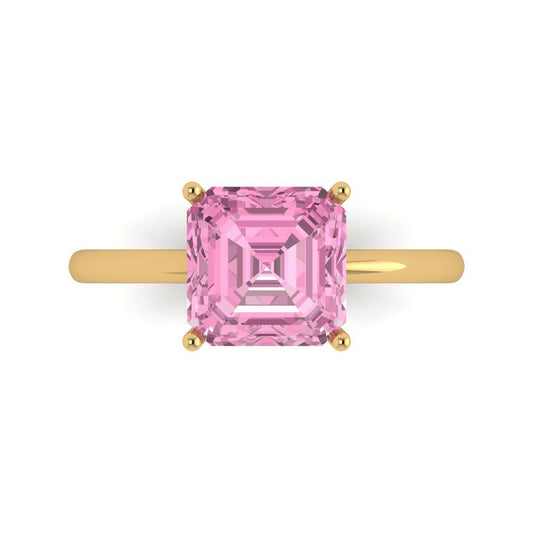 2.5 cttw Zirconia Simulated Pink Diamond Solitaire  Engagement Ring - Solid Yellow Gold (VVS1, Asscher Cut,8.0mm)