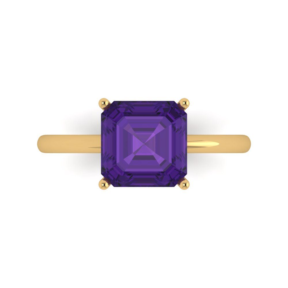 2.5 cttw Natural Amethyst Solitaire  Engagement Ring - Solid Gold (Asscher Cut,8.0mm)