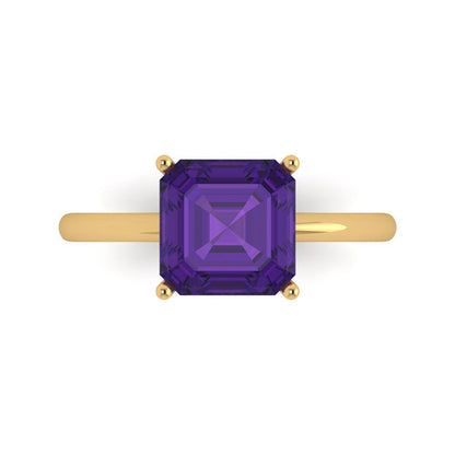 2.5 cttw Natural Amethyst Solitaire  Engagement Ring - Solid Gold (Asscher Cut,8.0mm)