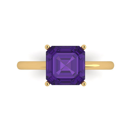 2.5 cttw Natural Amethyst Solitaire  Engagement Ring - Solid Yellow Gold (VVS1, Asscher Cut,8.0mm)
