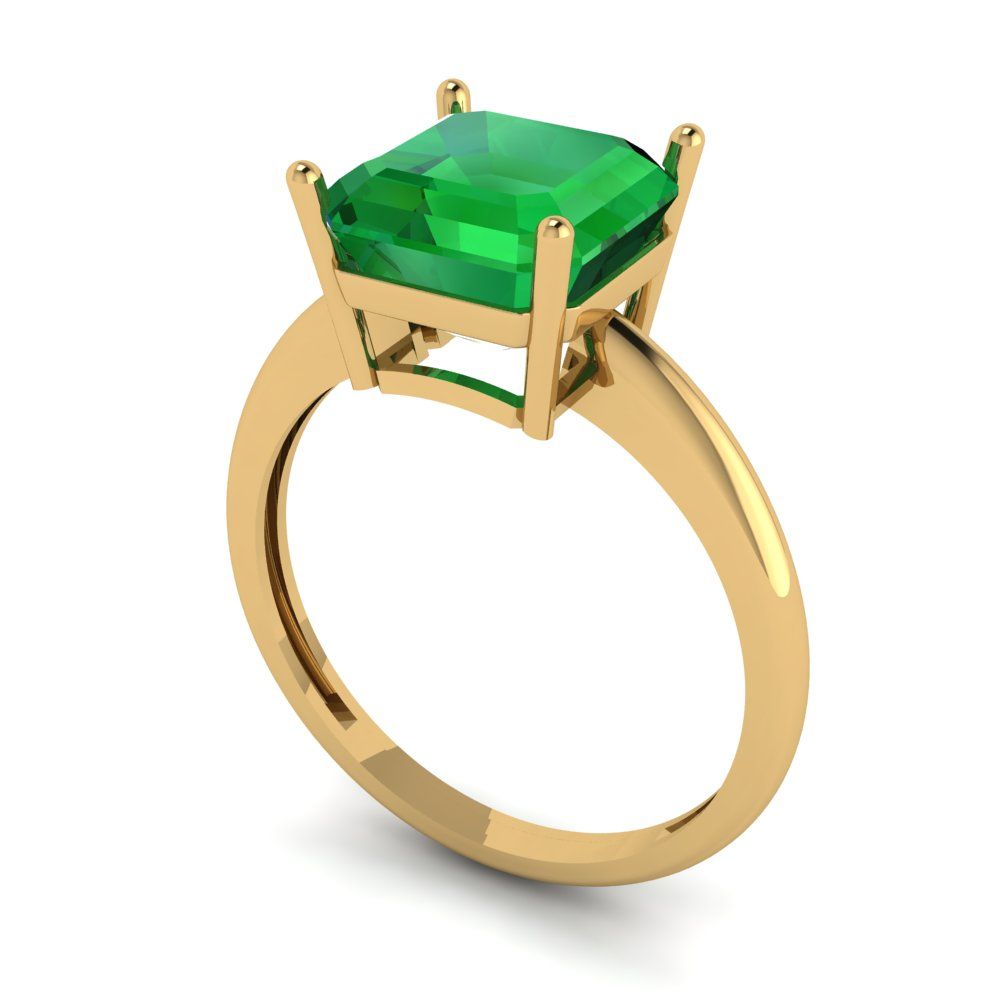 2.5 cttw Simulated Emerald Solitaire  Engagement Ring - Solid Yellow Gold (VVS1, Asscher Cut,8.0mm)