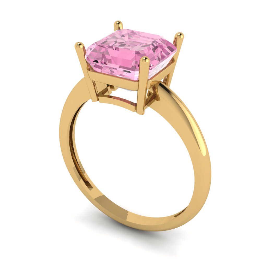 2.5 cttw Zirconia Simulated Pink Diamond Solitaire  Engagement Ring - Solid Gold (VVS1, Asscher Cut,8.0mm)
