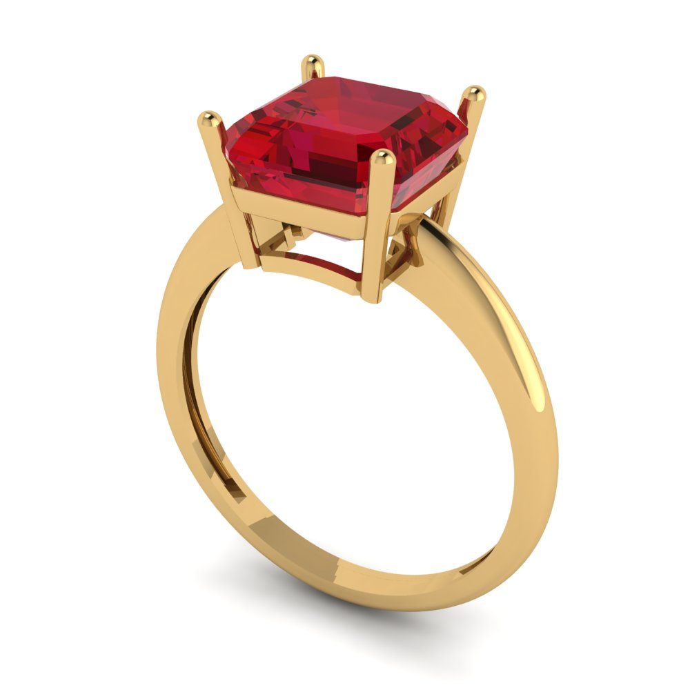 2.5 cttw Simulated Pink Tourmaline Solitaire  Engagement Ring - Solid Yellow Gold (VVS1, Asscher Cut,8.0mm)