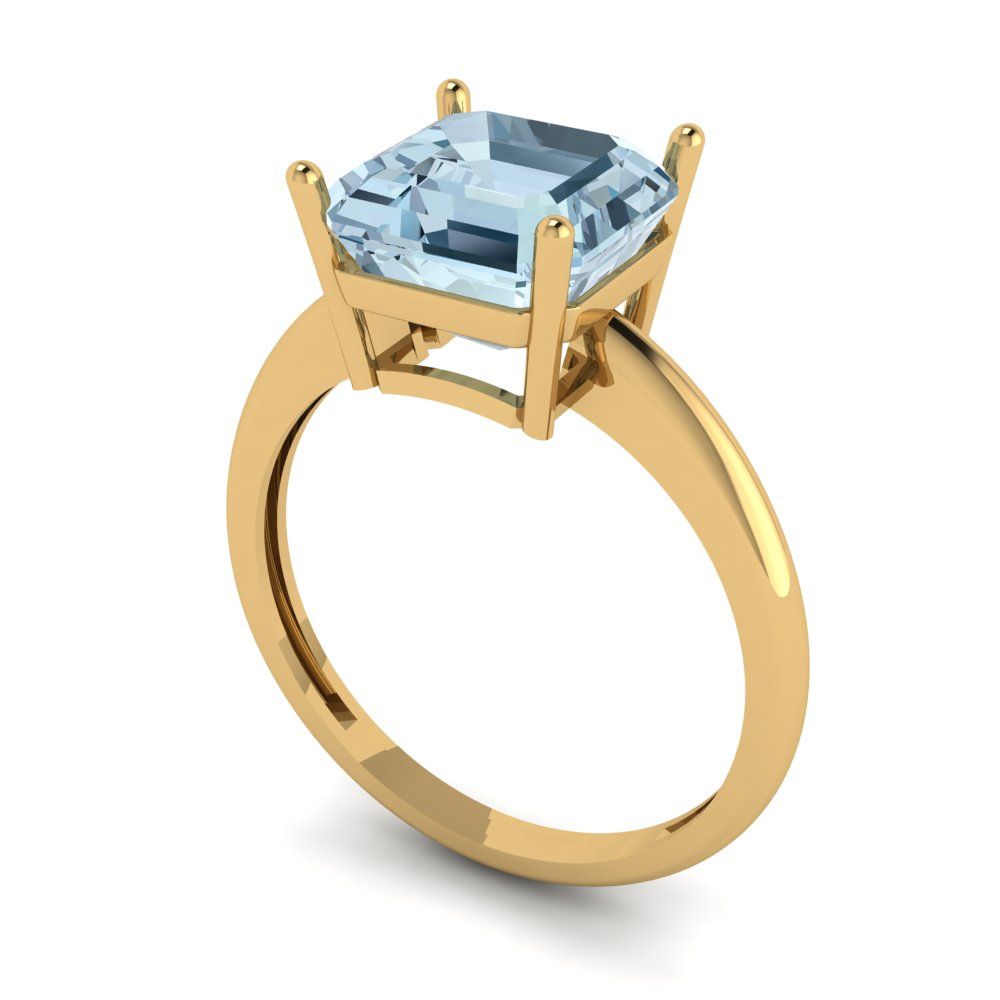 2.5 cttw Natural Swiss Blue Topaz Solitaire  Engagement Ring - Solid Gold (Asscher Cut,8.0mm)