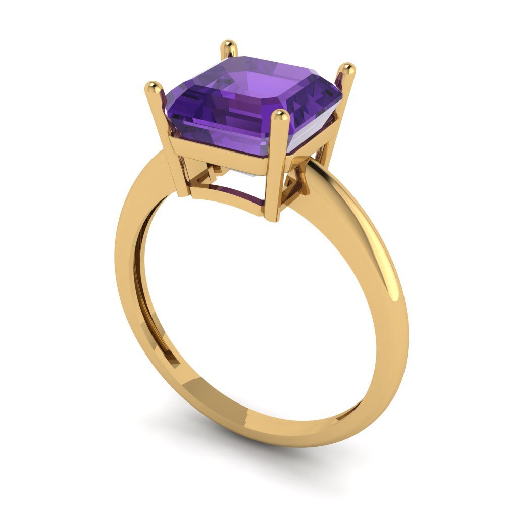 2.5 cttw Natural Amethyst Solitaire  Engagement Ring - Solid Gold (Asscher Cut,8.0mm)