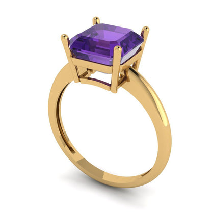 2.5 cttw Natural Amethyst Solitaire  Engagement Ring - Solid Gold (Asscher Cut,8.0mm)