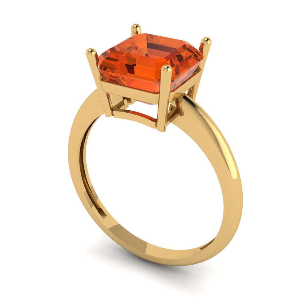 2.5 cttw Zirconia Simulated Red Diamond Solitaire  Engagement Ring - Solid Yellow Gold (VVS1, Asscher Cut,8.0mm)