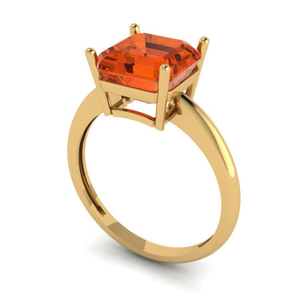 2.5 cttw Zirconia Simulated Red Diamond Solitaire  Engagement Ring - Solid Yellow Gold (VVS1, Asscher Cut,8.0mm)