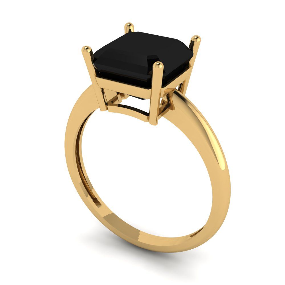 2.5 cttw Natural Onyx Solitaire  Engagement Ring - Solid Yellow Gold (VVS1, Asscher Cut,8.0mm)