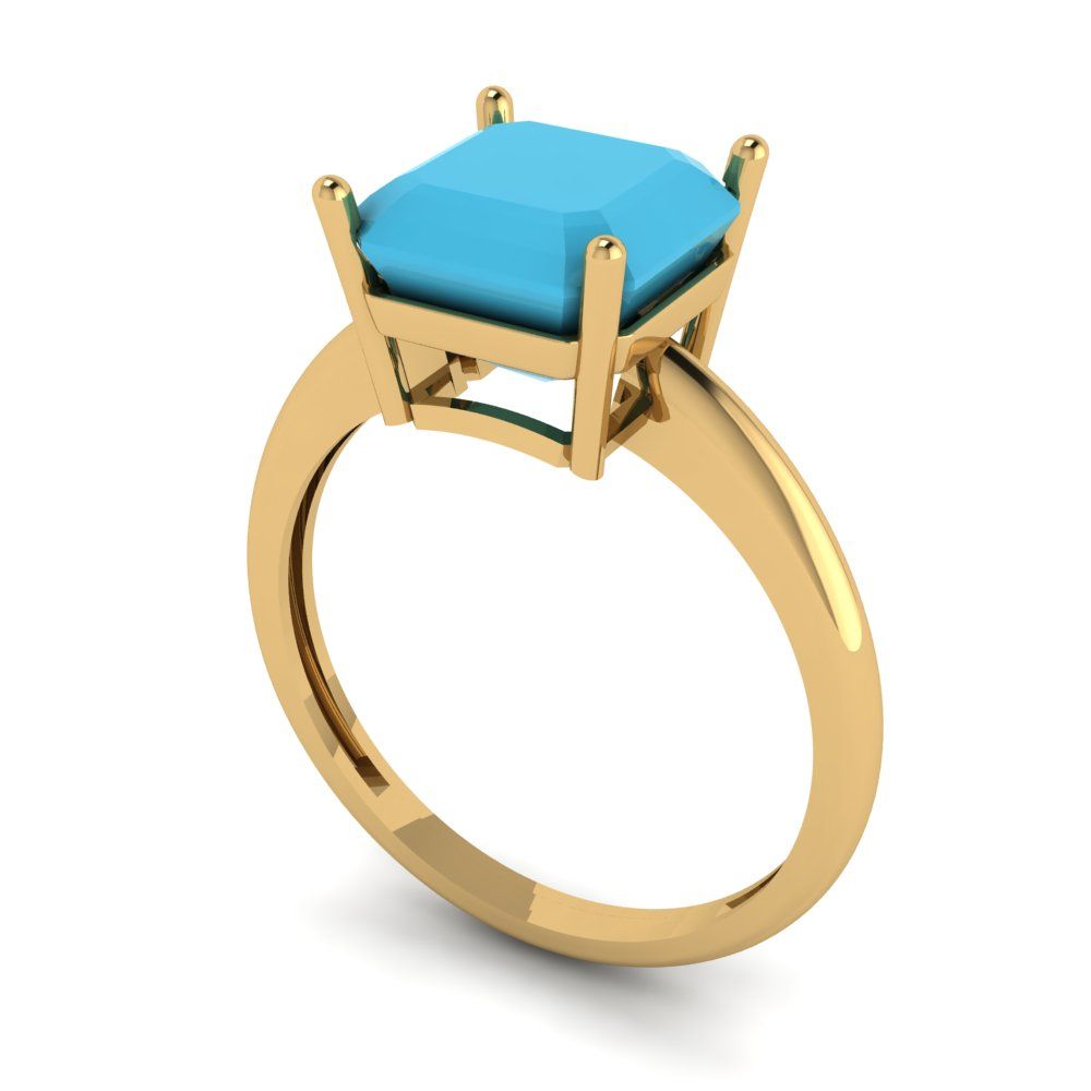 2.5 cttw Simulated Turquoise Solitaire  Engagement Ring - Solid Yellow Gold (VVS1, Asscher Cut,8.0mm)