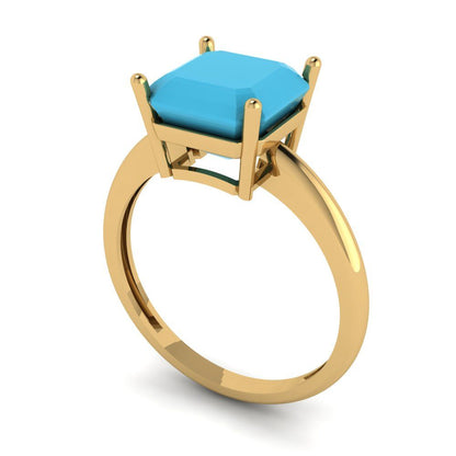 2.5 cttw Simulated Turquoise Solitaire  Engagement Ring - Solid Yellow Gold (VVS1, Asscher Cut,8.0mm)