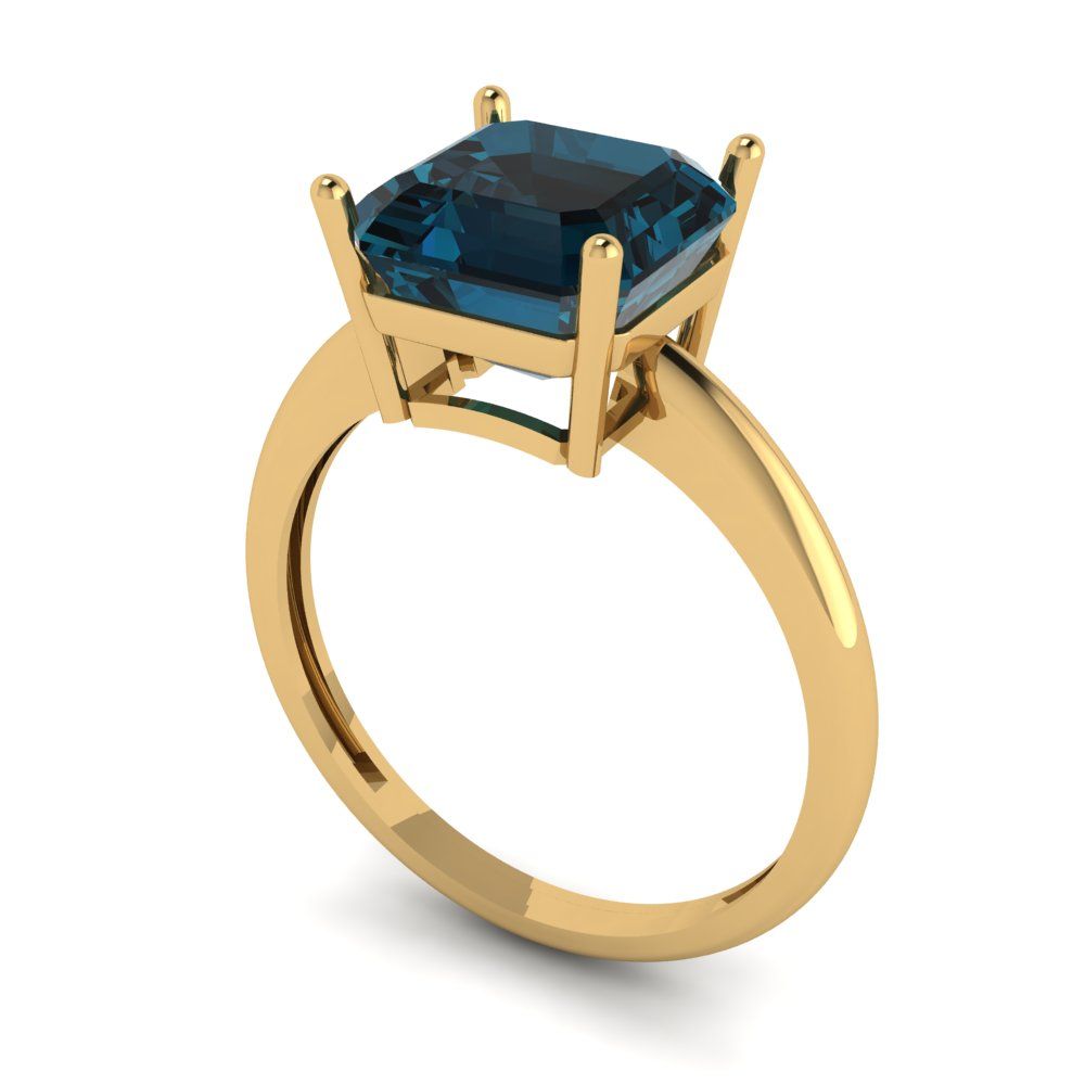 2.5 cttw Natural London Blue Topaz Solitaire  Engagement Ring - Solid Gold (Asscher Cut,8.0mm)