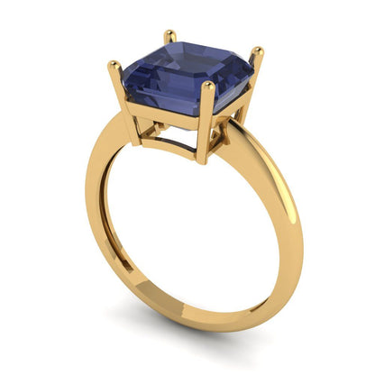 2.5 cttw Simulated Blue Sapphire Solitaire  Engagement Ring - Solid Gold (Asscher Cut,8.0mm)