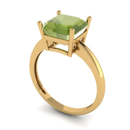 2.5 cttw Natural Peridot Solitaire  Engagement Ring - Solid Yellow Gold (VVS1, Asscher Cut,8.0mm)