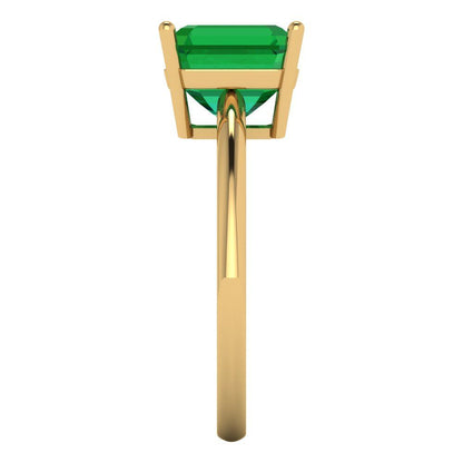 2.5 cttw Simulated Emerald Solitaire  Engagement Ring - Solid Yellow Gold (VVS1, Asscher Cut,8.0mm)