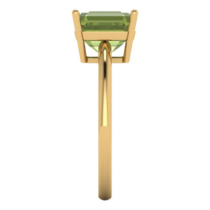 2.5 cttw Natural Peridot Solitaire  Engagement Ring - Solid Yellow Gold (VVS1, Asscher Cut,8.0mm)