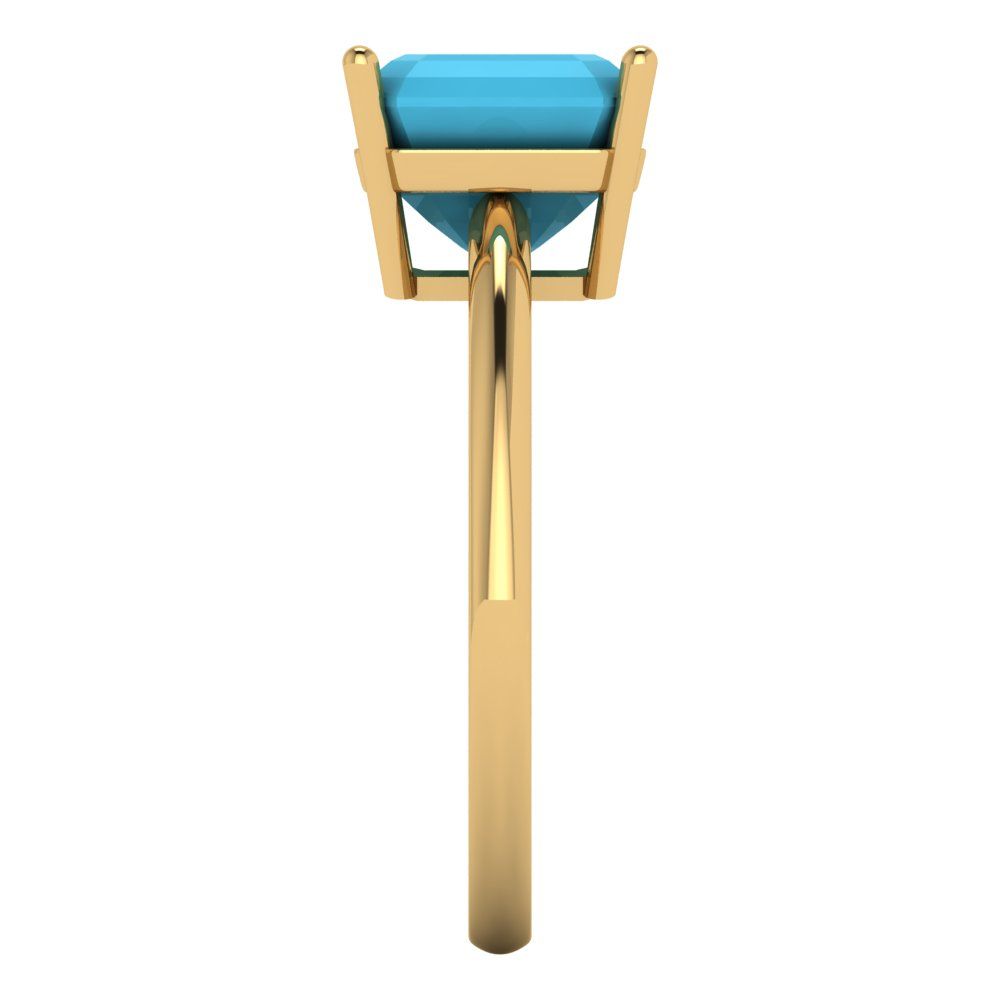2.5 cttw Simulated Turquoise Solitaire  Engagement Ring - Solid Yellow Gold (VVS1, Asscher Cut,8.0mm)