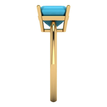 2.5 cttw Simulated Turquoise Solitaire  Engagement Ring - Solid Yellow Gold (VVS1, Asscher Cut,8.0mm)